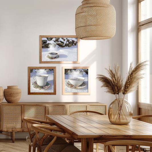 Tea For Three in the Snow - Set of 3 Framed